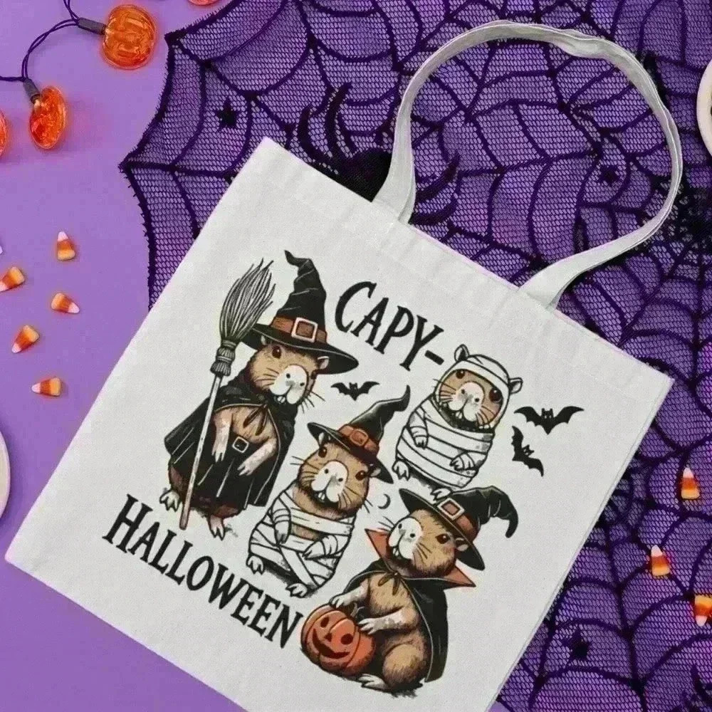 Spooky Cappy Capybara Halloween Canvas Tote Bag - Trick or Treat Bag - Picture 2 of 3